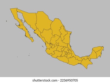 Mexico map vector, Isolated on gray background