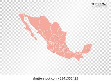Mexico map vector orange color on transparent background.