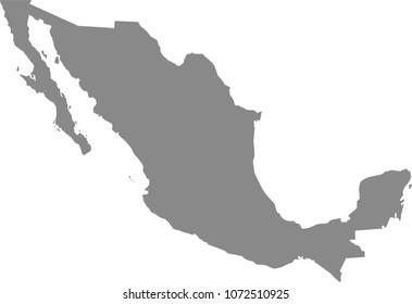 Mexico map vector outline illustration gray background. Highly detailed accurate map of Mexico prepared by a map expert.