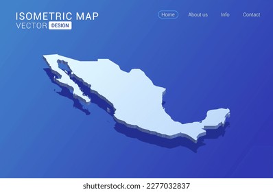 Mexico map white on blue background with isolated 3D isometric concept vector illustration.