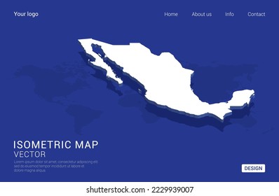 Mapa mexicano blanco sobre fondo azul oscuro 3d ilustración vectorial isométrica.