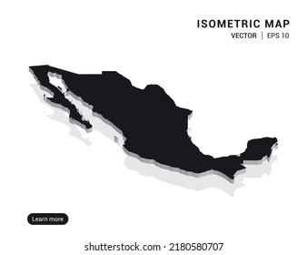 Mapa mexicano blanco sobre fondo rosado con ilustración vectorial isométrica 3d