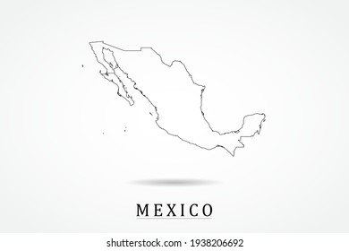 Mexico Map- World Map International vector template with thin black outline or outline graphic sketch style and black color isolated on white background - Vector illustration eps 10