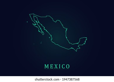 Mexico Map - World Map International vector template with thin green outline or outline graphic sketch style and green color isolated on dark background - Vector illustration eps 10