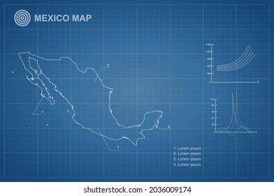 Mexico Map - World Map International vector template with outline style and white color isolated on blueprint background - Vector illustration eps 10