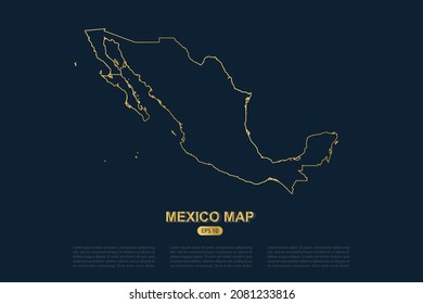 Mexico Map - World Map International vector template with thin gold outline graphic sketch style isolated on dark background for card design, poster, banner - Vector illustration eps 10