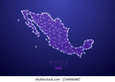 Mexico Map - World Map International vector template with purple mash line, point scales, and polygon style isolated on purple technology background - Vector illustration eps 10