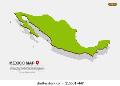 Mexico Map - World map International vector template with isometric style including shadow, green and brown color isolated on white background for design - Vector illustration eps 10