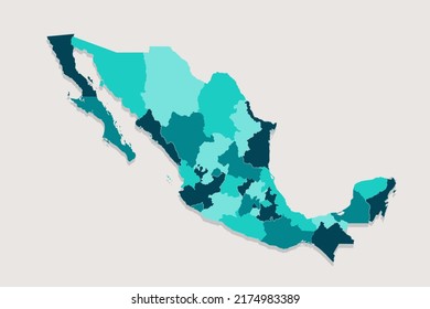 Mexico Map - World Map International vector template with High detailed including blue and green outline color isolated on white background - Vector illustration eps 10