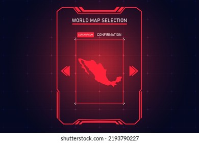 Mapa de México - Mapa Mundial Plantilla vectorial Internacional con Color Rojo en el estilo de perspectiva y HUD, GUI, interfaz de interfaz de usuario aislada en el fondo negro para el diseño - Ilustración vectorial eps 10