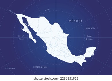 Mexico Map - World Map International vector template with High detailed and white color including circle line on blue background for design, infographic, website - Vector illustration eps 10