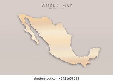 Mexiko-Karte - Weltkarte Internationale Vektorvorlage mit 3D, goldenes Luxusdesign einschließlich Schatten auf hellem Hintergrund für Design, Bildung, Website, Infografik - Vektorgrafik eps10