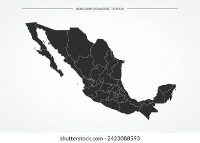 Mexico Map - World Map International vector template with High detailed with black and white outline color isolated on white background - Vector illustration eps 10