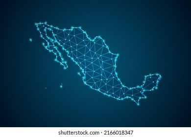 Mexico Map - World Map mash line and point scales on blue technology background. Wire Frame 3D mesh polygonal network line, design sphere, dot and structure -  Vector illustration eps 10