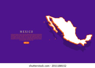 Mexico map - World map vector template with isometric style including shadow, white and orange color on purple background - Vector illustration eps 10