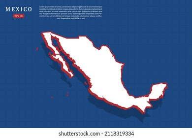 Mexico Map - World map vector template with isometric style with white and red color including shadow on Blue grid background for website, design, infographic - Vector illustration eps 10