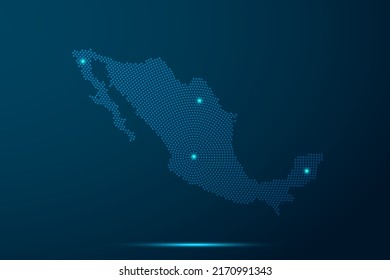 Mexico Map - World Map vector template with dots, grid, grunge, halftone style and light, network line, design sphere on blue technology background -  Vector illustration eps 10