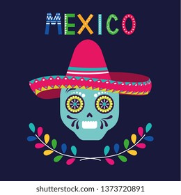 Mexico mariachi aht skull cartoons card vector digital image illustration