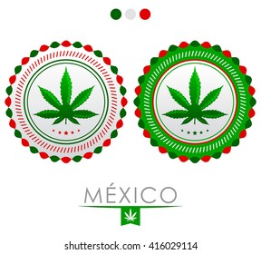 Mexico marijuana emblem - vector cannabis seal of approval with the colors of the flag of Mexico