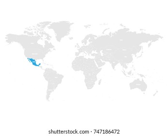 Mexico marked by blue in grey World political map. Vector illustration.