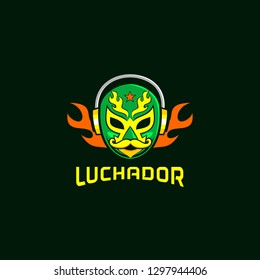 mexico mask lucadhor with fire headset  logo design