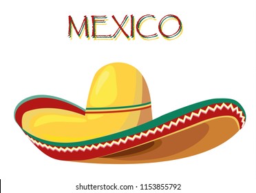 Mexico. Mexican hat is a symbol of Mexico. Hat with ornament. Hat with a pattern. Vector cartoon illustration.