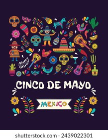 Mexico And Mexican Party Icons And Fiesta Elements For Cinco De Mayo