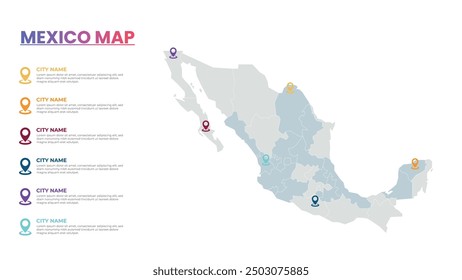 Mexico Modern Map Infographic Template, Detailed infographic map of Mexico Popular City