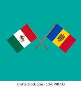 Mexico and Moldova crossed flags.Language learning or travel concept 