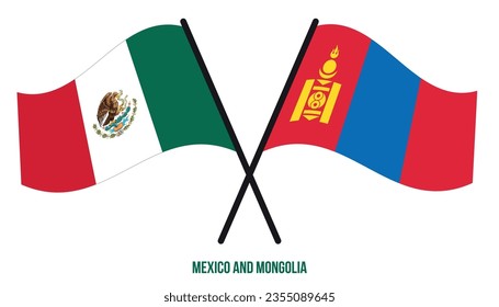 Mexico and Mongolia Flags Crossed And Waving Flat Style. Official Proportion. Correct Colors