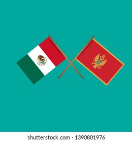 Mexico and Montenegro crossed flags.Language learning or travel concept 