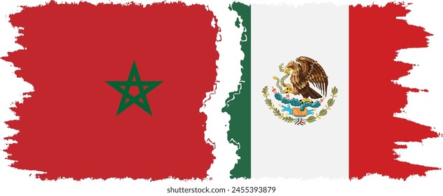 Mexico and Morocco grunge flags connection, vector