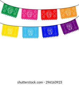 mexico. multicolored template with hanging traditional mexican flags