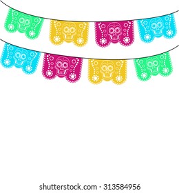 mexico. multicolored template with hanging traditional mexican flags 