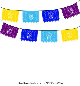 mexico. multicolored template with hanging traditional mexican flags 