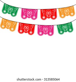 mexico. multicolored template with hanging traditional mexican flags 