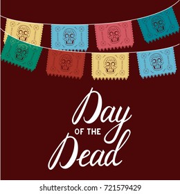 mexico. multicolored template with hanging traditional mexican flags. Mexican Day of Dead