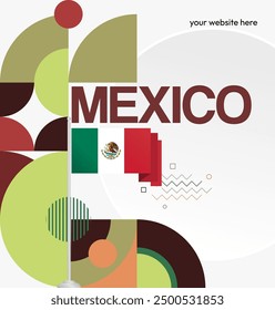 Anuncio del Día Nacional de México. Fondo abstracto retro geométrico con estilo colorido para Viva México. Cubierta cuadrada. Feliz día mexicano saludos.