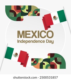 Mexico National Day Banner. Geometric retro abstract background with colorful style for viva Mexico. Square Cover. Happy Mexican day greetings.