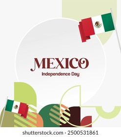 Mexico National Day Banner. Geometric retro abstract background with colorful style for viva Mexico. Square Cover. Happy Mexican day greetings.