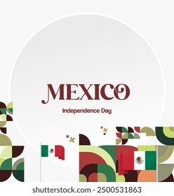 Mexico National Day Banner. Geometric retro abstract background with colorful style for viva Mexico. Square Cover. Happy Mexican day greetings.