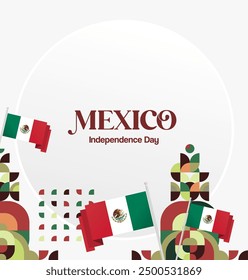 Mexico National Day Banner. Geometric retro abstract background with colorful style for viva Mexico. Square Cover. Happy Mexican day greetings.