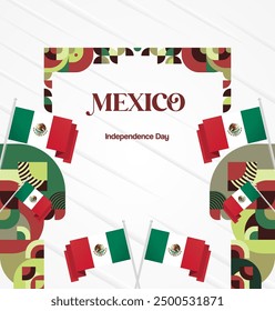 Mexico National Day Banner. Geometric retro abstract background with colorful style for viva Mexico. Square Cover. Happy Mexican day greetings.