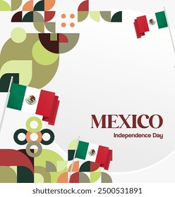 Mexico National Day Banner. Geometric retro abstract background with colorful style for viva Mexico. Square Cover. Happy Mexican day greetings.