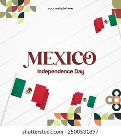 Mexico National Day Banner. Geometric retro abstract background with colorful style for viva Mexico. Square Cover. Happy Mexican day greetings.