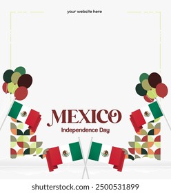 Mexico National Day Banner. Geometric retro abstract background with colorful style for viva Mexico. Square Cover. Happy Mexican day greetings.