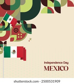 Mexico National Day Banner. Geometric retro abstract background with colorful style for viva Mexico. Square Cover. Happy Mexican day greetings.