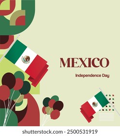 Mexico National Day Banner. Geometric retro abstract background with colorful style for viva Mexico. Square Cover. Happy Mexican day greetings.