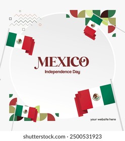 Mexico National Day Banner. Geometric retro abstract background with colorful style for viva Mexico. Square Cover. Happy Mexican day greetings.