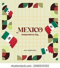 Mexico National Day Banner. Geometric retro abstract background with colorful style for viva Mexico. Square Cover. Happy Mexican day greetings.